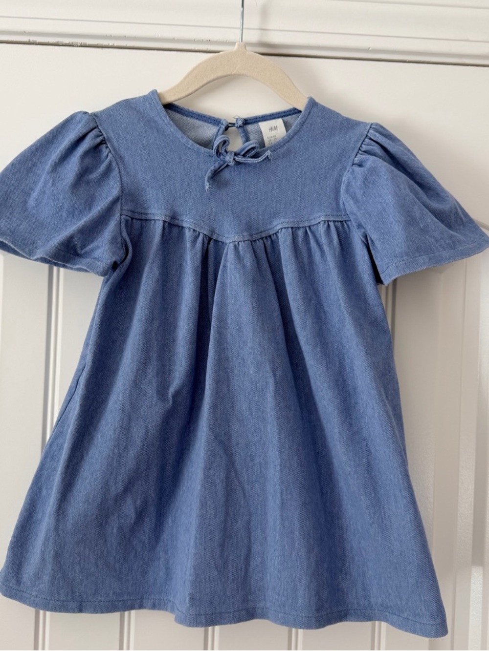 H&M Girls' Light Blue Denim Puff Sleeve Dress